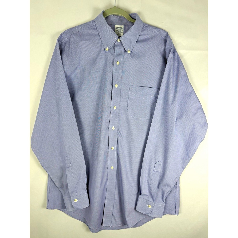 Brooks Brothers Men's 17 36 Slim Non-Iron Cotton Blue/White Houndstooth Shirt